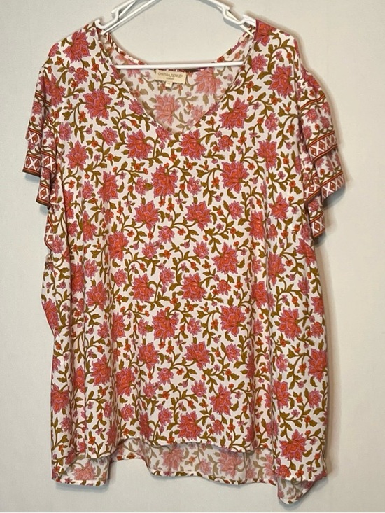 Cynthia Rowley Tops - Cynthia Rowley Floral V-Neck Pullover Blouse Short Ruffle Sleeve Size 3X.